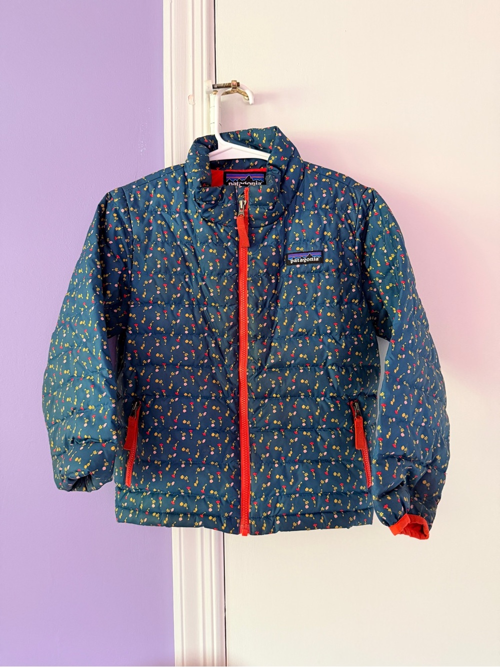Patagonia Kids Floral Navy “Down Sweater” Puffer Coat